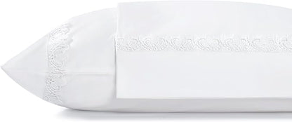 Linen Home 100% Cotton Percale Fluer Lace Pillowcases King Size, White, 2 Pieces of Pillow Case, Crisp and Cool Strong Bed Linen, 20 inches X 40 inches