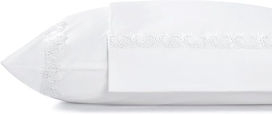 Linen Home 100% Cotton Percale Fluer Lace Pillowcases King Size, White, 2 Pieces of Pillow Case, Crisp and Cool Strong Bed Linen, 20 inches X 40 inches
