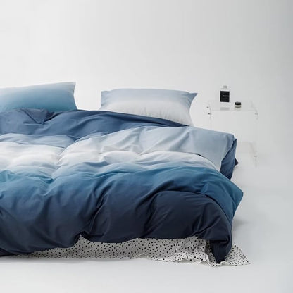 Cottonight Blue Gradient Comforter Set Queen Blue and Navy Gradient Bedding Comforter Set Full Aesthetic Blanket Quilts Breathable Sunset Color 3 Piece Bedding Comforter Set