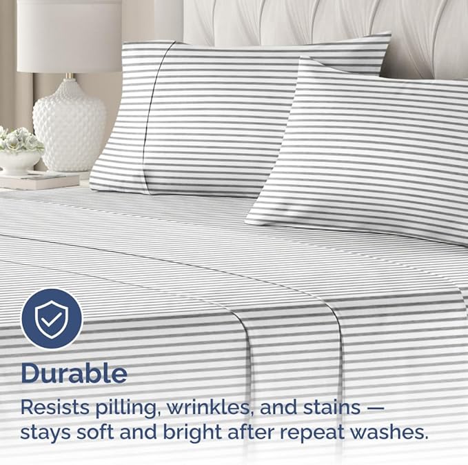 King Standard Pillow Cases Set of 4 - Soft Hotel Quality Pillowcase Covers - Comfy Bedding for Women, Men, Kids & Teens - Machine Washable Pillow Protectors - 4 Piece Set - King Standard Grey Stripes