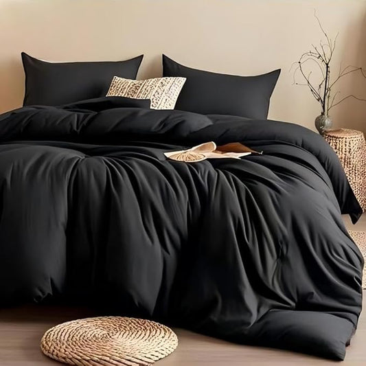 SDIII 3PCS Black Full Size Comforter Set with 2 Pillowcases, Brushed Microfiber Black Comforter Full Size Lightweight, All Season Soft Bedding Set