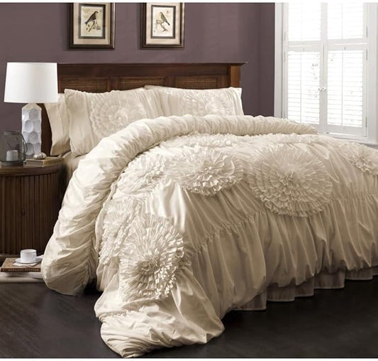 Lush Decor Serena Comforter Set, 3 Piece Set, Full/ Queen, Light Gray - Cute Comforter - Queen Bedding Set - Gray Comforter Queen Size - Coquette Decor