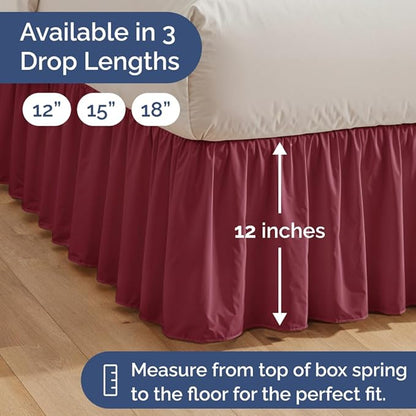 Bedskirt King Size Ruffle - 12 inch Drop Dust Ruffle Bed Skirt with Platform - Ultra-Soft, Easy Fit, Premium Hotel Quality - Wrinkle, Fade & Shrink Resistant - for Women, Men, Kids & Teens - Burgundy