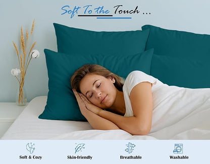 Comfort Beddings King Pillowcases Set of 4 – 100% Organic Cotton, 600 Thread Count Sateen, Soft & Comfy Pillow Covers with Envelope Closure, Teal, King Size 20 x 40 Inches