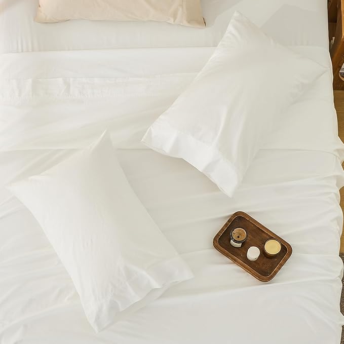 Bedlifes 100% French Linen Sheets Queen Size 18-24”Extra Deep Pocket 4-Piece Set Breathable & Moisture-Wicking,Soft & Durable Sheets for Thick Mattresses(White)