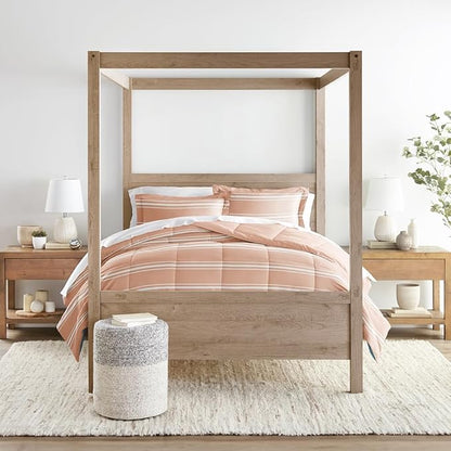 LINENS & HUTCH Comforter Set Patterned Microfiber All Season Down-Alternative Ultra Soft Bedding in Soft Stripe - King/Cal-King Soft Stripe Rose