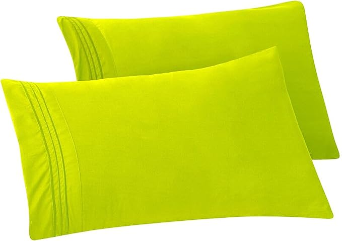 Elegant Comfort Solid Pillowcases 1500 Premium Hotel Quality Microfiber - Smooth Weave, Wrinkle and Stain Resistant, Easy Slip-On, 2-Piece Set, King Pillowcase, Lime