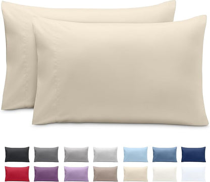 Bare Home Microfiber Pillow Cases - Queen Size Set of 2 - Cooling Pillowcases - Double Brushed - Easy Care - Envelope Closure (Queen Pillowcase Set of 2, Sand)