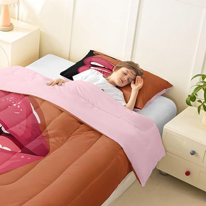 Erosebridal Black Girls Pink Bedding Set for Kids African Black Women Twin Comforter Set Vogue Fashion Gorgeous Duvet Insert for Girls Women Teens Minimalist Romantic Makeup Quilt with 1 Pillow Case