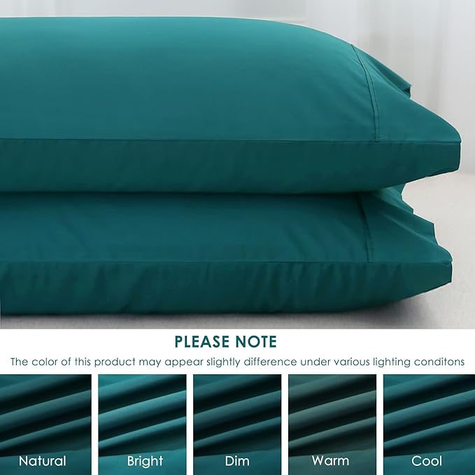 WINLIFE Standard Pillowcases Set of 2, 100% Cotton Standard Pillow Cases 2, Envelope Closure 20×26 inches, Soft and Breathable Pillow Cover, Dark Teal