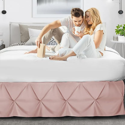Nestl Blush Pink Bed Skirt Full Size, Pinch Pleat Full Bed Skirt, 14" Inch Drop Full Bedskirt, Hotel Quality Blush Pink Bed Skirts, Premium Microfiber Bedskirt for Full Bed, Blush Pink Full Bed Skirt