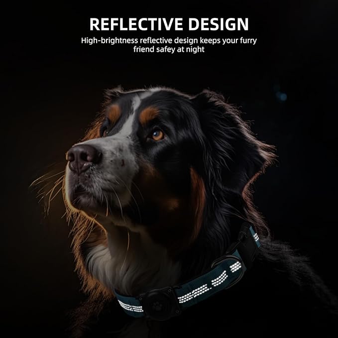 Upgrade Dog Collar with AirTag Holder, IP68 Waterproof, Blue, XS | Built-in Water Resistant AirTag holder, 1000D Nylon, Reflective Stitching for Night Visibility, Soft padding for Comfort