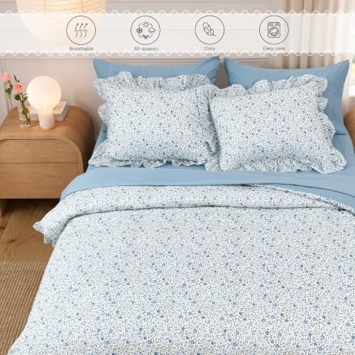 BLOOMHAVEN Full Size Comforter Sets-7 Pieces Floral Ruffle Bedding Set