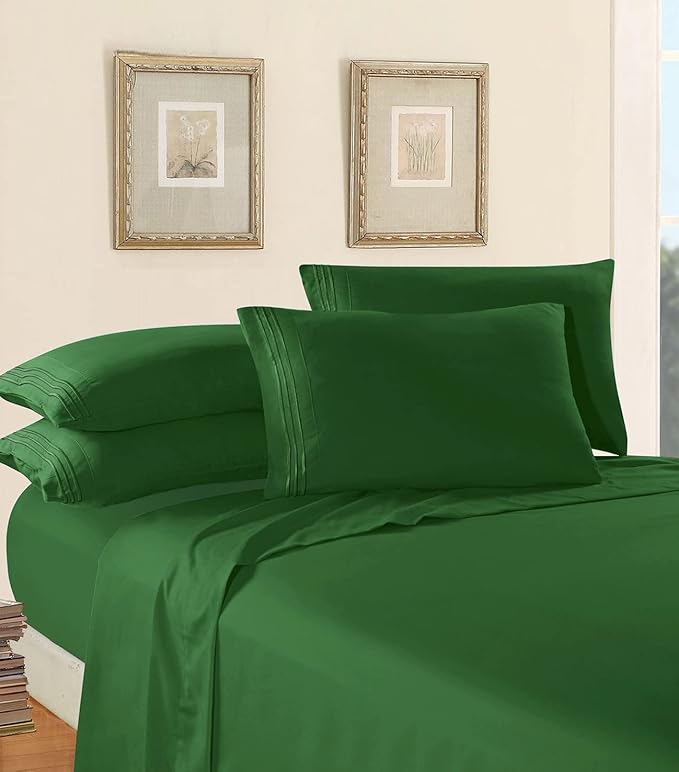 Elegant Comfort Luxury Quality Microfiber 4-Piece 1500 Premium Hotel Sheet Set-Wrinkle Resistant, All Around Elastic Fitted Sheet, Deep Pocket up to 16", Full Hunter Green