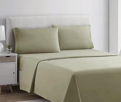 Clara Clark Bed Sheets, Premier 1800 Series 4 Piece Bed Sheet Set, Deep Pocket, Wrinkle, Fade, Stain Resistant, Luxury Soft Bedding Sheets & Pillowcases, Twin-XL, Sage Green