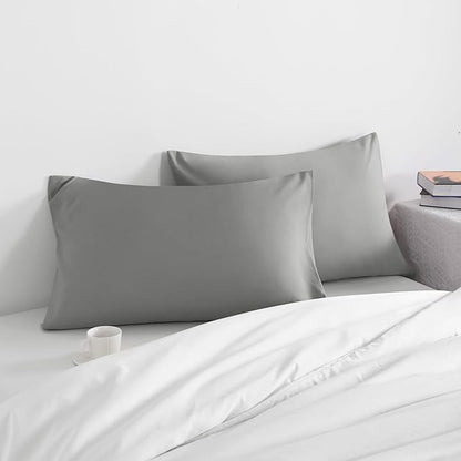 NTBAY King Pillow Cases Set of 2, 2 Pack Brushed Microfiber 20x36 Pillow Cases, Soft, Wrinkle, Fade, Stain Resistant Smoke Grey Pillow Cases with Envelope Closure, 20x36 Inches, Smoke Grey