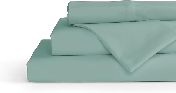 Linen Home 100% Cotton Percale Sheets King Size, Aqua Blue, Deep Pocket, 4 Pieces Set - 1 Flat, 1 Deep Pocket Fitted Sheet and 2 Pillowcases, Crisp Cool and Strong Bed Linen