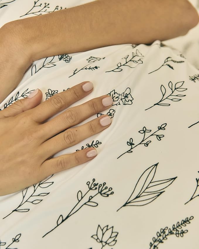 Floral Sheets - Black & White Floral Bed Sheet Set - 1 Flat, 1 Fitted & 1 Pillowcase w/ Deep Pockets - Comfy, Wrinkle & Fade Free - Boho Botanical Bedding - Breathable and Cooling - Twin XL Size Set