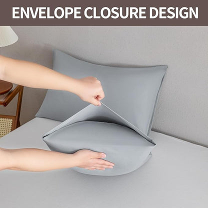 MINIPANDA Light Grey Pillowcases Set of 4 King Size- Gray Pillow Cases Super Soft, Smooth and Breathable - Envelope Design - Machine Washable Lightweight (20X40 Inches (4 Piece))