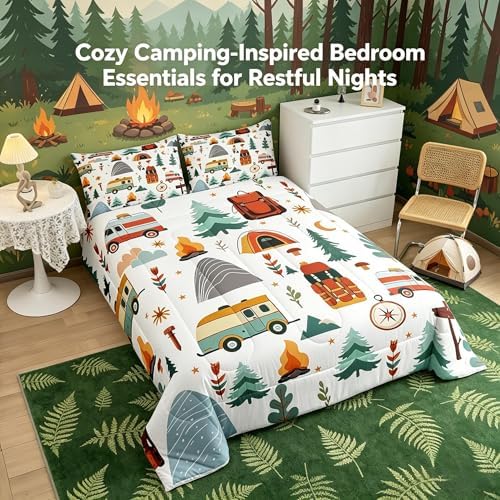 Feelyou Happy Camping Comforter Set for Kids Boys Girls Queen Size Outdoor