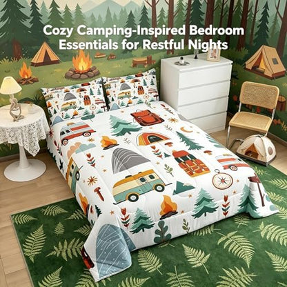 Feelyou Happy Camping Comforter Set for Kids Boys Girls Queen Size Outdoor