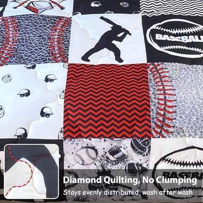 7 Piece Baseball Comforter Set Bed in A Bag Twin Size 3D Softball Sports Bedding Set for Boys Kids Microfiber Comforter All Season (1 Comforter, 1 Flat Sheet, 1 Fitted Sheet, 4 Pillowcase)