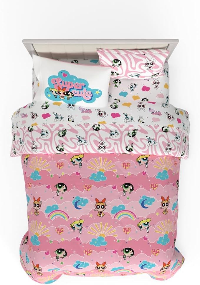 Franco Collectibles Powerpuff Girls Bedding 7 Piece Super Soft Comforter and Sheet Set with Sham, Full, (100% Official Licensed Product)
