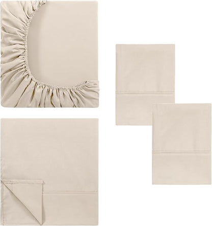 Modern Threads Soft Microfiber Solid Sheets - Luxurious Microfiber Bed Sheets - Includes Flat Sheet, Fitted Sheet with Deep Pockets, & Pillowcases Egg Shell Twin
