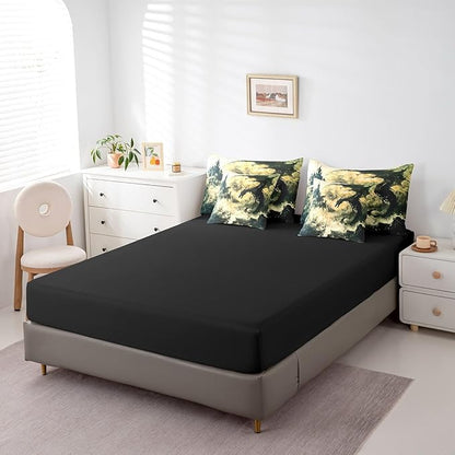 Erosebridal Gothic Dragon 7 Piece Comforter Set Full Bed in a Bag,Vintage Black Fantasy Castle Bedding Sets Prehistoric Antique Animal Sheet Set with Comforter