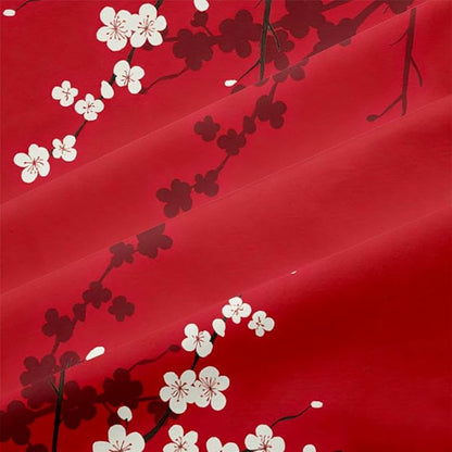 Red Oriental Comforter Set Queen Size Japanese Style Cherry Blossom Bedding Set for Girls Kids Teens 3 Pieces Asian Vintage Floral Bedding Soft Lightweight Comforter with 2 Pillowcases