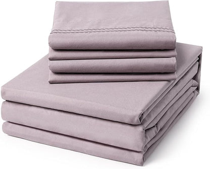 ClevaHome Full Size Sheet Set - 6 Piece Soft Breathable Luxury Bed Sheet Set - Shrinkage & Fade Resistant Embroidered Bedding Sheet with Deep Pocket, 2 Extra Pillowcases (Full, Purple Dove)