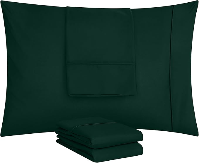 Utopia Bedding Standard Pillow Cases - 4 Pack - Envelope Closure - Soft Brushed Microfiber Fabric - Shrinkage and Fade Resistant Pillow Covers Standard Size 20 X 26 Inches (Standard, Emerald)