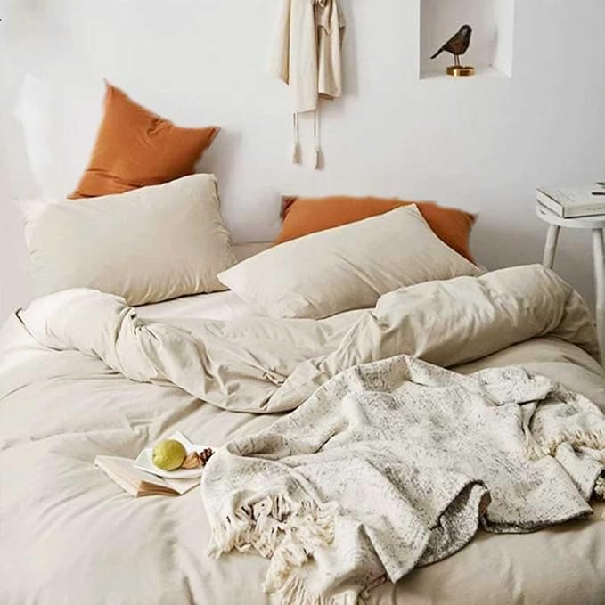 ETDIFFE Beige Comforter Set Full Size, 3 Piece Aesthetic Modern Bedding Set - Soft & Lightweight All Season Microfiber Down Alternative Bed Comforter with 2 Pillow Shams