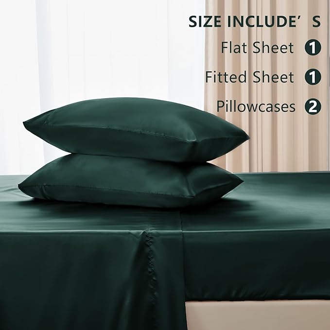 CozyLux Satin Sheets Queen Size Bed Set - 4 Piece Silky Queen Sheet Set, Luxury Deep Teal Queen Sheets with Smooth and Soft Microfiber, Includes 1 Fitted Sheet, 1 Flat Sheet and 2 Pillowcases
