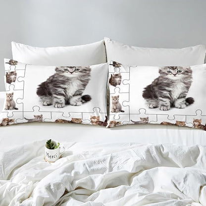 3D Cats Print Bedding Set Cute Pet Theme Duvet Cover Set Lovely Kittens Kids Comforter Cover Set Cartoon Animal Bedspread Cover Bedroom Quilt Cover 2Pcs Twin with 1 Pillowcase,No Comforter