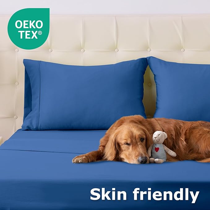 Full Size Bed Sheet Set - 4 Piece Soft Microfiber Sheets with Deep Pockets, Cooling Technology, and Wrinkle-Free Pillowcase. Hotel-Quality, Durable Bedding, Prussian Blue