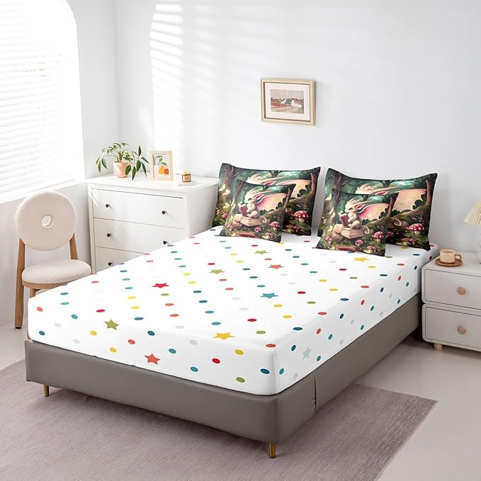 Magical Dragon Wildlife Comforter Set,Childlike Fairy Tale 7 Piece Bed Set Twin Size for Kids,Cute Jungle Mushroom Bed in a Bag Bedding Set with Comforter,Sheet Set,Pillowcases,Pillow Covers