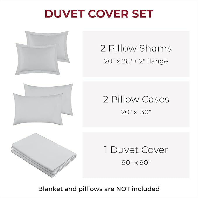 Mellanni Duvet Cover Set - 5 PC Iconic Collection Bedding Set - Hotel Luxury, Extra Soft & Cooling - Microfiber - Button Closure and Corner Ties (Queen, Light Gray)
