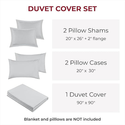 Mellanni Duvet Cover Set - 5 PC Iconic Collection Bedding Set - Hotel Luxury, Extra Soft & Cooling - Microfiber - Button Closure and Corner Ties (Queen, Light Gray)