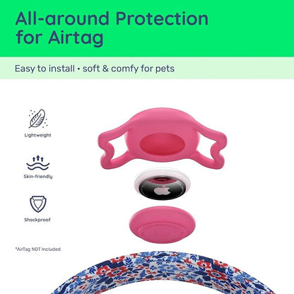 Airtag Dog Collar,with Waterproof airtag Holder，Original Stylish Cute Pattern Design.QR Code ID Buckle，Comfortable Soft Cotton for Small Medium Large Dogs
