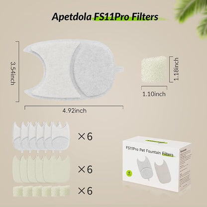 Cat Water Fountain Filter,6 Pack FS11PRO Cat Fountain Filter Replacement, 6 PCS Filters & 6 PCS Sponge Set for Stainless Steel Cat Dispenser,6 Layer Filters for Pet Fountain