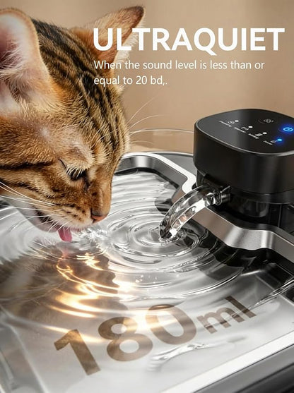 5L Smart Cat Dog Water Fountain, Stainless Wireless Dog Water Bowl | 5L wireless cat dog fountain for small dogs and multi-cat homes, sensor flow, quiet use, 4000mAh battery ,8 filter set