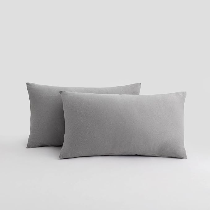 2-Pack Stretch Pillow Cases - Jersey Knit & Envelope Closure Pillowcases with Ultra Soft T-Shirt Like Polyester Blend - Suitable for Queen or Standard Size Set of 2, Light Heather Gray
