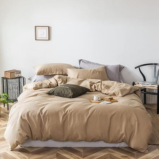 Cottonight Champagne Comforter Set Queen Beige Khaki Bedding Set Full Solid Taupe Blanket Quilts Soft Breathable Beige Sand Color Deep Champagne Modern Comforter Set for Women Men