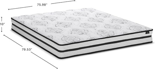 Signature Design by Ashley King Size Chime 10 Inch Medium Firm Hybrid Mattress with Cooling Gel Memory Foam for Pressure Relief, Fiberglass Free, Mattress In A Box