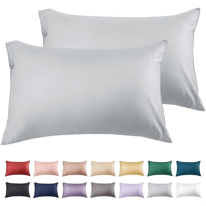 Warmstar Cotton Pillow Cases King Size Set of 2, 600 Thread Count Pillowcases 20x36 Inches, Soft Long Staple Cotton Pillowcases Breathable with Envelope Closure,Grey