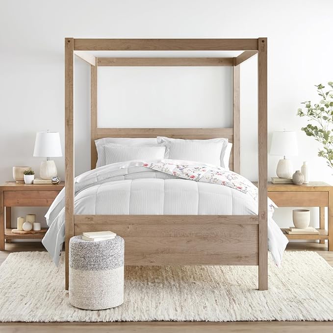 LINENS & HUTCH Comforter Set Patterned Microfiber All Season Down-Alternative Ultra Soft Bedding in Meadow Floral Stripe - Twin/TwinXL Meadow Floral Stripe Pink