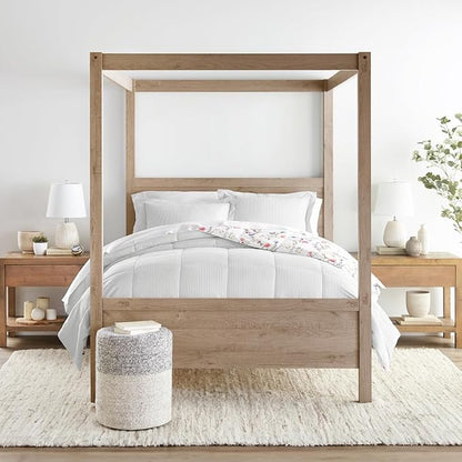LINENS & HUTCH Comforter Set Patterned Microfiber All Season Down-Alternative Ultra Soft Bedding in Meadow Floral Stripe - Twin/TwinXL Meadow Floral Stripe Pink