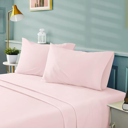 BYSURE 4 Pieces Bed Sheets Set(Twin, Light Pink) - Super Soft 1800 Thread Count 100% Microfiber Sheets with Deep Pockets, Wrinkle & Fade Resistant