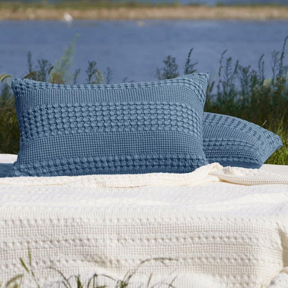 PHF Cotton Waffle Pillow Shams Queen Size 20" x 30", Denim Blue, No Insert